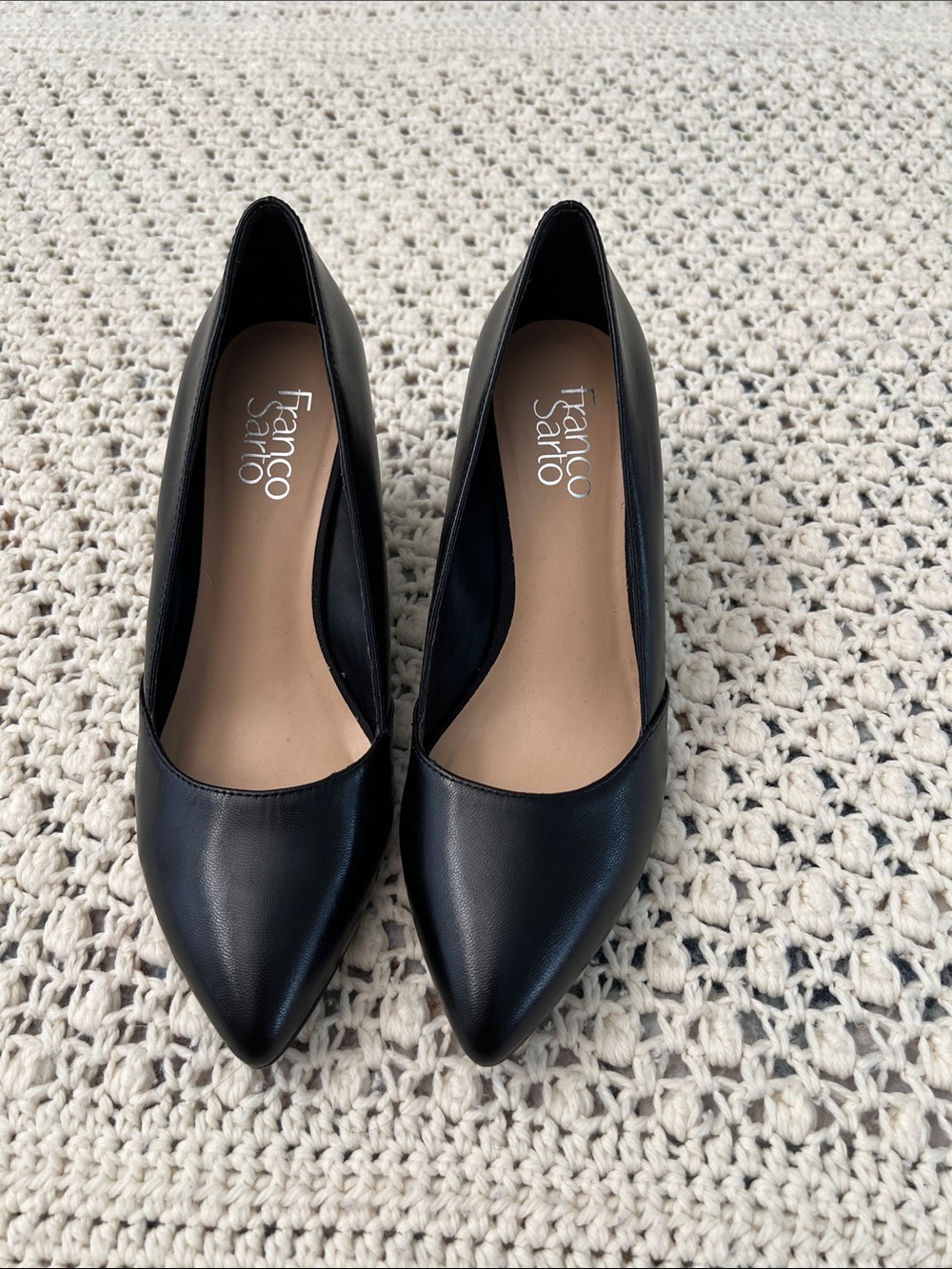 Franco Sarto “Frankie” Black Leather Wedge Pumps BN sz 7.5